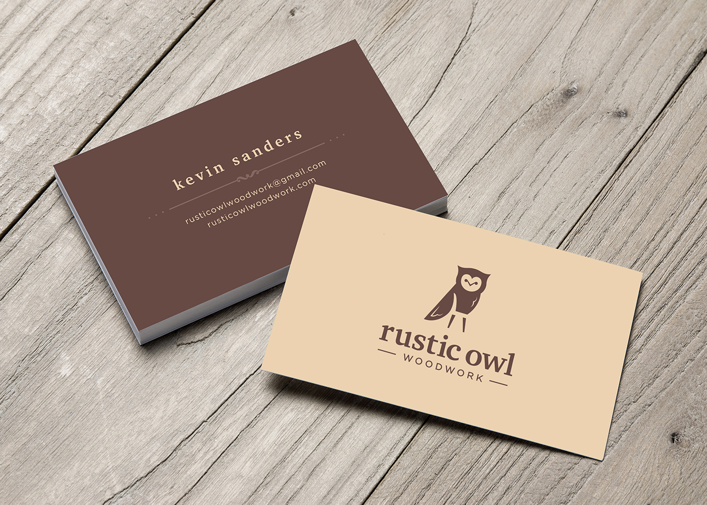 Rustic Owl: Woodwork Business Card Design